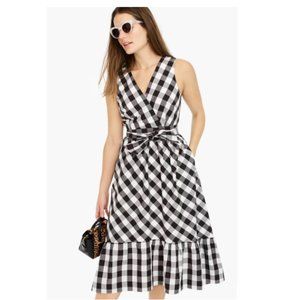 J. Crew Sleeveless faux-wrap dress in gingham cotton poplin Size 14